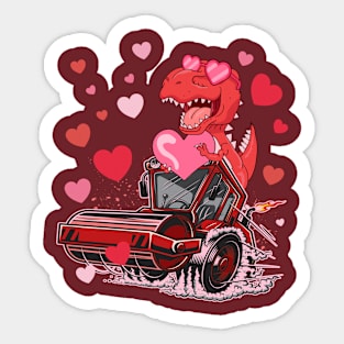 Valentines Day Kids Dinosaur Ridding Truck Hearts Sticker